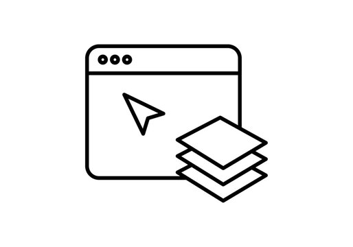 Icono de ventana de navegador web con capas y cursor del rat&oacute;n
