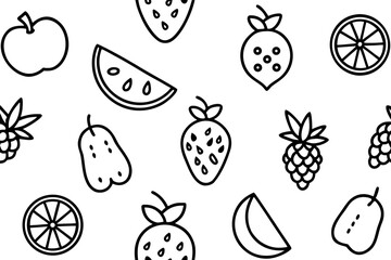 Seamless black and white fruit themed doodle pattern