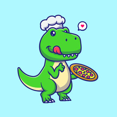 Cute Dino Chef Cooking Pizza Cartoon  © catalyststuff