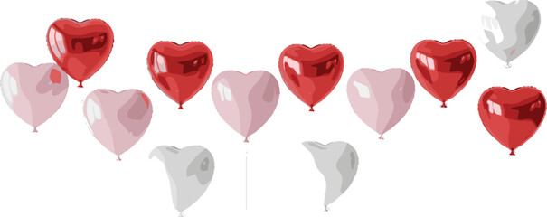 Heart shaped balloons in red pink and gray floating on white background heart balloons © Obaidul Vector Zoon