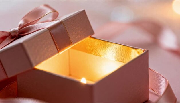 open gift box with golden glow inside perfect for valentine's day