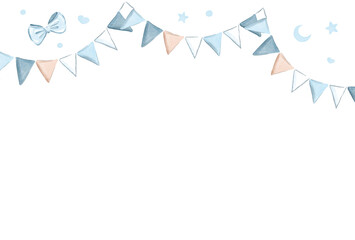 Watercolor Baby shower Frame with Baby Boy Items
