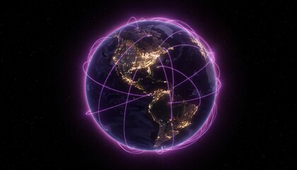 Global Network Connection: Earth with Glowing Lines