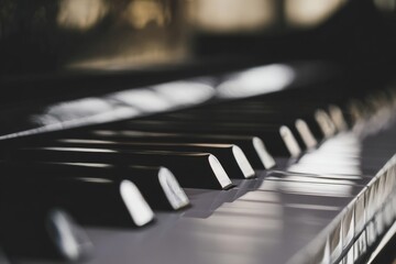 Piano Keys and Sheet Music Background with Shallow Depth of Field