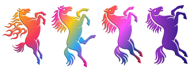 Rainbow Gradient Horse Silhouettes Set For Creative Wildlife And Animal Graphic Design