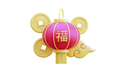 Chinese New Year Lantern with Coins and Clouds