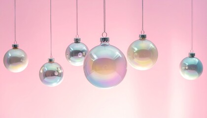 Shiny pink and blue glass beads and round pearls create a textured pattern of water drops on a bright sphere like a decorative jewelry necklace