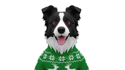 Border Collie Dog Wearing a Green Christmas Sweater