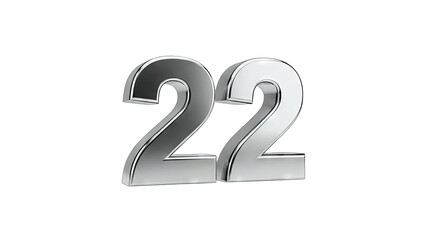 3D Silver 3D Number 22 on transparent background