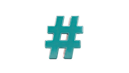 Obraz premium Glossy Teal Hashtag Symbol on White Background