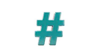 Glossy Teal Hashtag Symbol on White Background