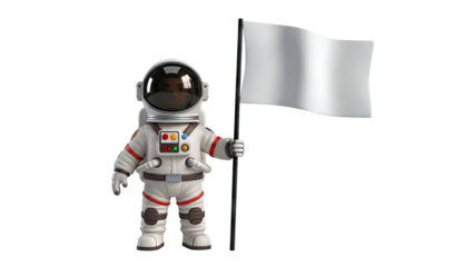 Cartoon Astronaut Holding a White Flag