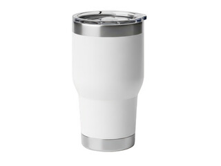 White insulated tumbler with lid isolated on transparent background