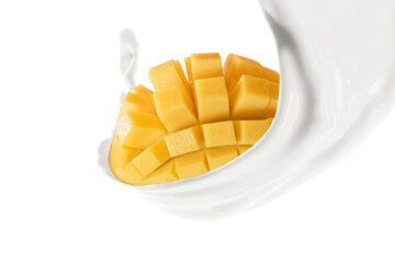 Milk Splash With Mango On White Background