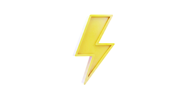 Yellow 3D Lightning Bolt Icon on White Background - Powered by Adobe