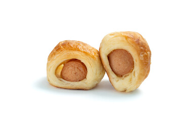 Sausage pie on isolated white background.