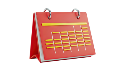 3D Rendering of a Red Desk Calendar with Yellow Bars