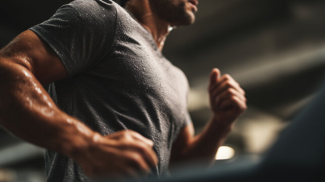 Japanese male runner training on a treadmill in a minimalist gym. Focused indoor cardio and endurance training. Asian athlete on indoor treadmill, modern gym. Asian man healthy lifestyle.
