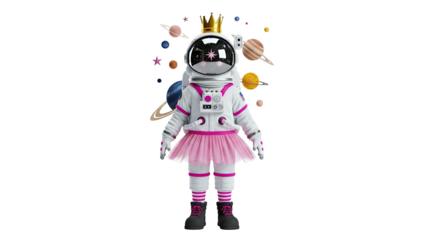 Astronaut ballerina with planets and stars