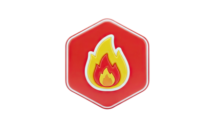 3D Fire Icon on Red Hexagon Background