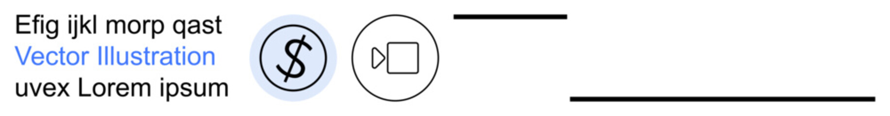 Obraz premium Finance, video media, technology, communication, monetization, digital content. Dollar sign next to a video recording icon. Finance and video media concept for monetization and technology