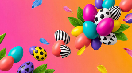 Creative Easter Egg Arrangement with Bright Colors and Copy Space