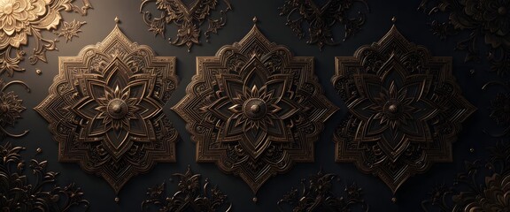 Cinematic Islamic Floral and Star Ornament on Dark Gradient