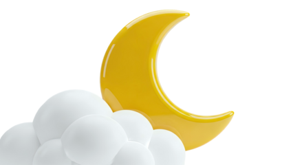 Yellow Crescent Moon with White Clouds