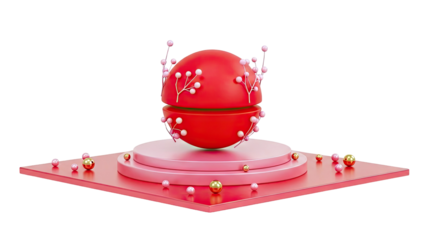 Abstract Red and Pink Geometric Display with Spheres