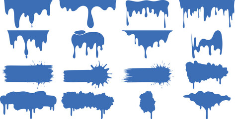 Blue Paint Drips and Splatters Collection vector illustration