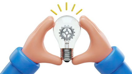 Hands Holding a Lightbulb with a Gear Inside
