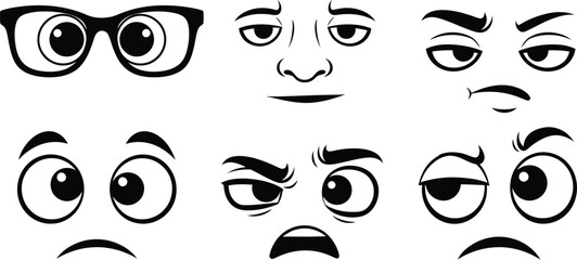 Collection of cartoon faces with various emotions and expressions