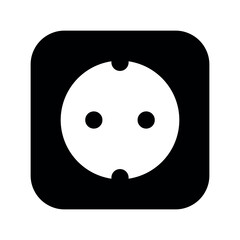 European electrical socket icon with round holes and grounding clips