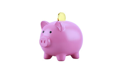 Obraz premium Pink Piggy Bank with Gold Coin