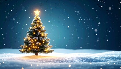 Obraz premium A serene Christmas tree stands alone in a snowy landscape