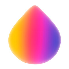 Vibrant rainbow gradient teardrop shape with smooth blend of yellow, pink, purple and blue. Gradient abstract shape with noise on transparent background