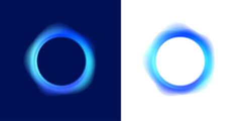 Neon glowing set circle shape with smooth gradient, blur portal PNG vector. Bright luminous ring with soft light aura effect. Futuristic abstract digital element. Cool water turns into liquid ice.  © Extrastock