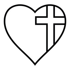 Christian heart icon with cross symbol for faith and love