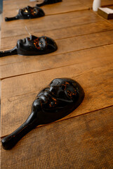 Black mask for playing Mafia game, classic party accessory for role-playing, costume and social game fun.