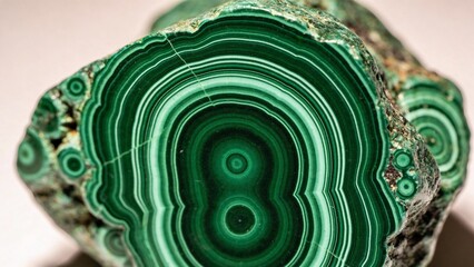 Malachite mineral rock with green banding and circular patterns  