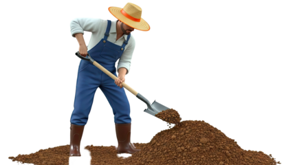 Farmer digging with a shovel