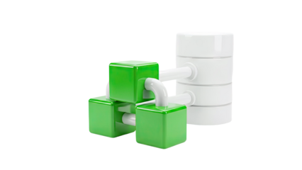 Abstract 3D blocks connected to a database icon