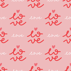 Love hand lettering seamless vector pattern. 14 february