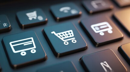 Close up view of shopping cart icon on a digital button