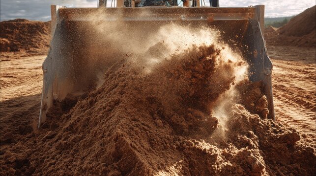 Bulldozer blade pushing soil during a construction project