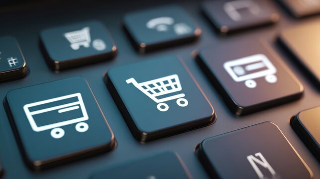 Close up view of shopping cart icon on a digital button