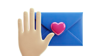 3D Hand Holding Blue Envelope with Pink Heart