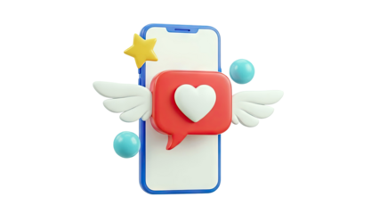 3D Mobile Phone with Heart Notification and Wings