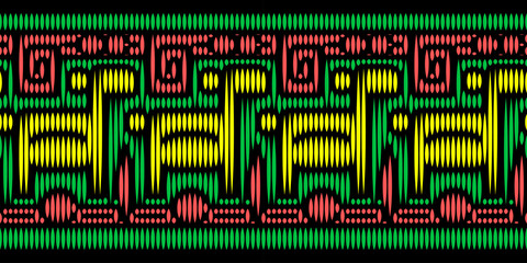 Horizontal seamless folk embroidery border with sheep motifs