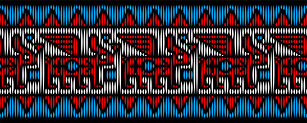 Horizontal seamless folk embroidery border with winged animals